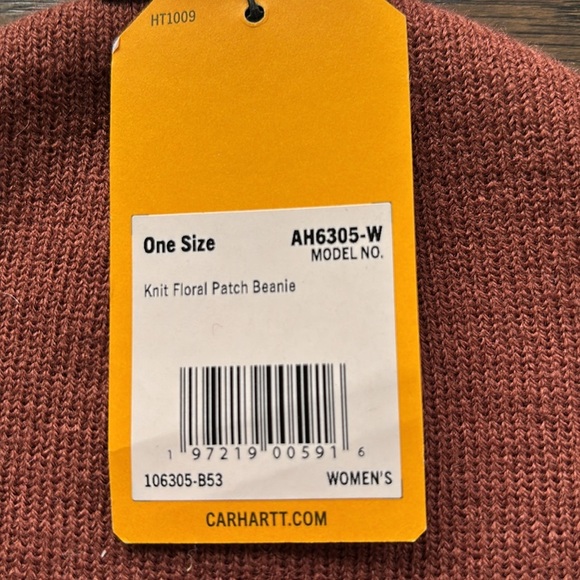 Carhartt Knit Cuffed Beanie, Floral patch logo.Sable - OSFM - Picture 5 of 6